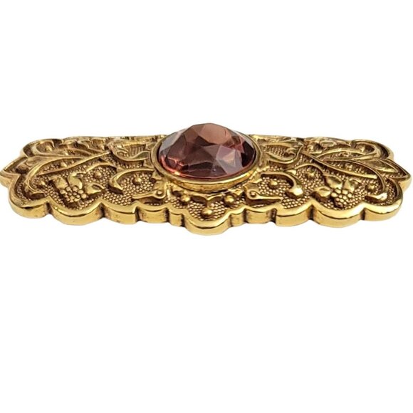 The Vatican Library Collection Gold Tone Pink Rhinestone Bar Pin Brooch, Signed - Picture 3 of 7